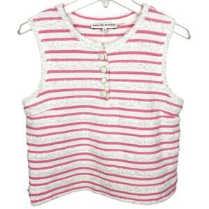 English Factory Fringe Striped Sleeveless Top Cotton Poly Pink White Size Medium
